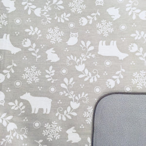 White bears, rabbits, owls on grey background