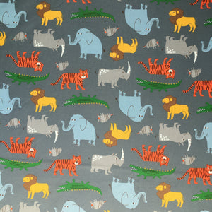 Elephants lions tigers crocs on gray
