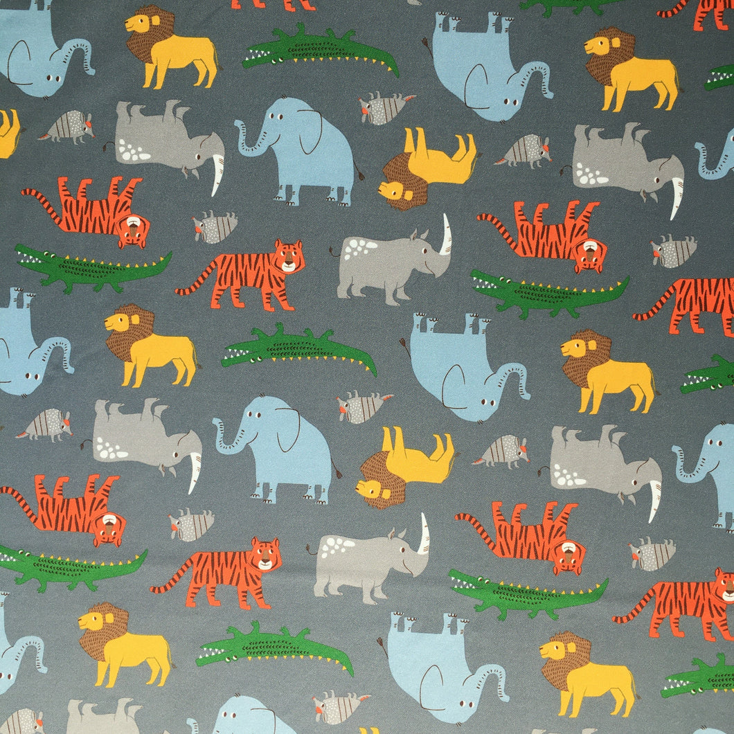 Elephants lions tigers crocs on gray
